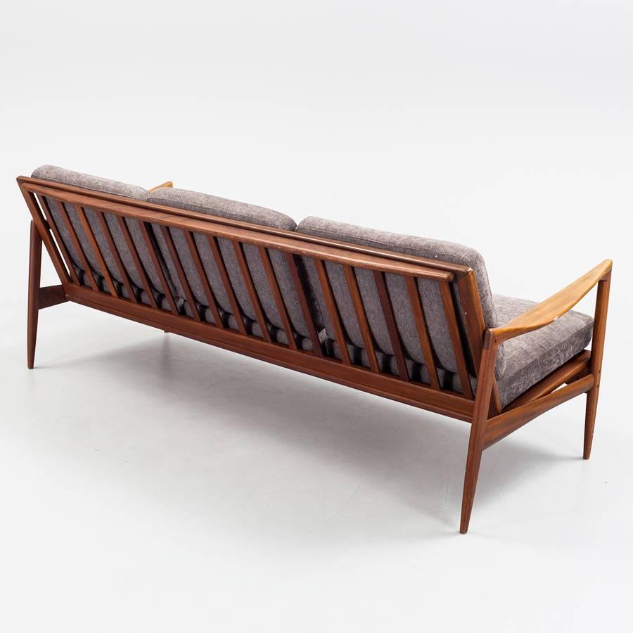 Mid-Century Modern  Ib Kofod-Larsen 1960s Kandidaten Sofa in teak and fabric produced by OPE Mobler For Sale