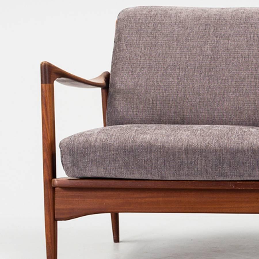 Woodwork  Ib Kofod-Larsen 1960s Kandidaten Sofa in teak and fabric produced by OPE Mobler For Sale