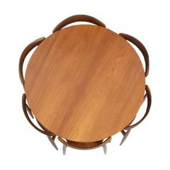 Hans Wegner 1950s round table and six heart chairs set in beech and teak