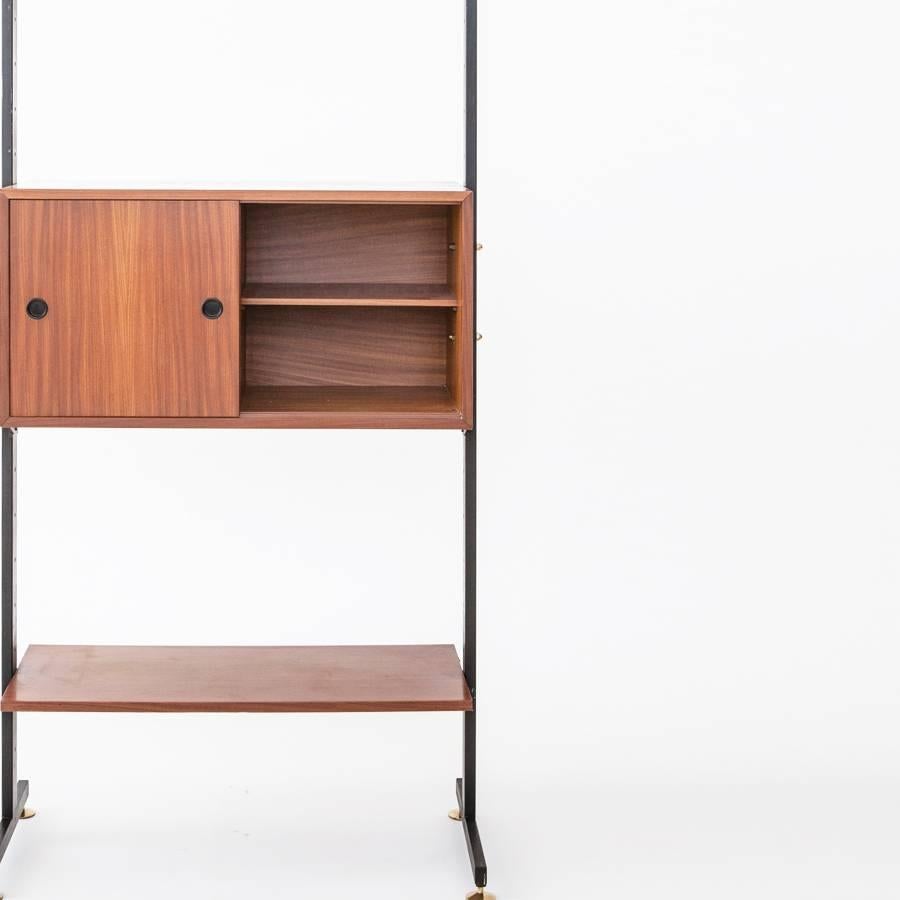 Mid-20th Century Italian design 1950s Bookcase Units in wood with Metal and Brass Details For Sale