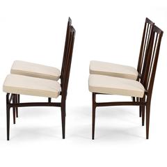 Giuseppe Scapinelli 1950s six dining chairs set in Jacaranda and Fabric, Brazil