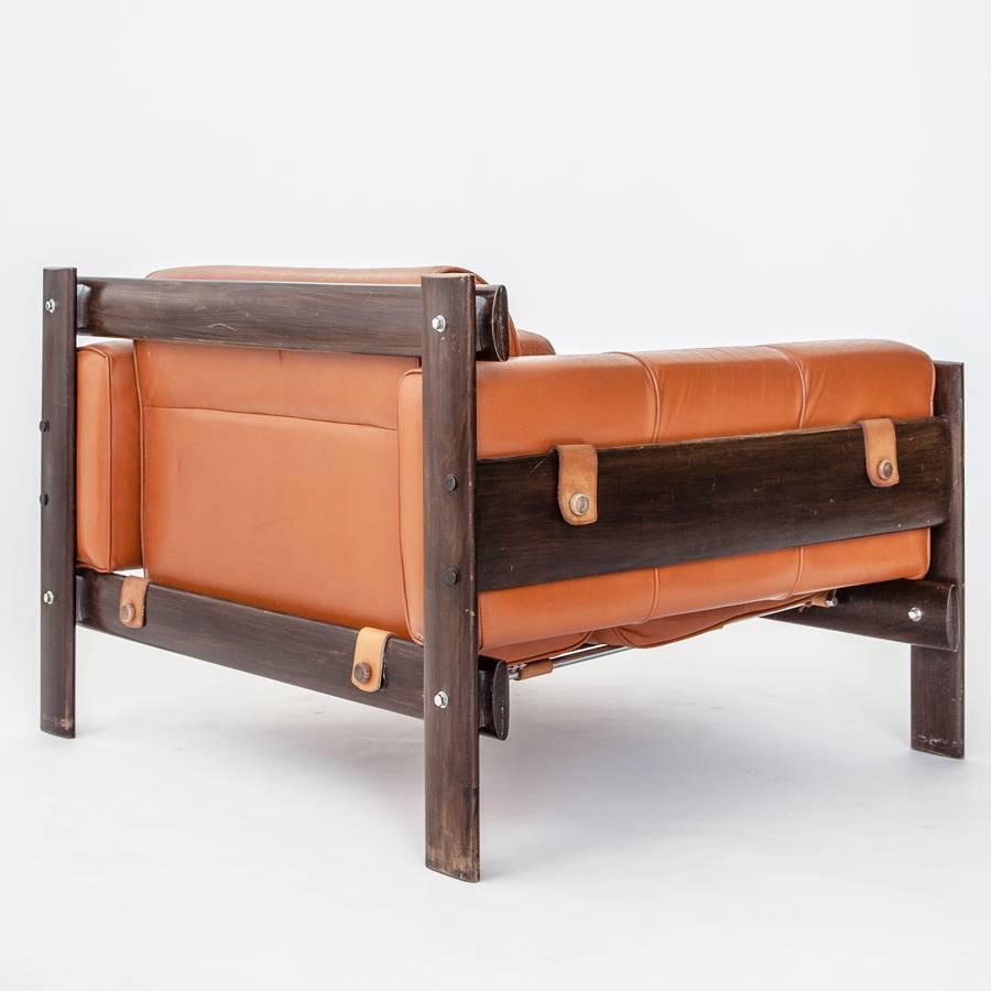 Brazilian Percival Lafer 1970s Pair of Lounge Chairs in Jacaranda and Leather For Sale