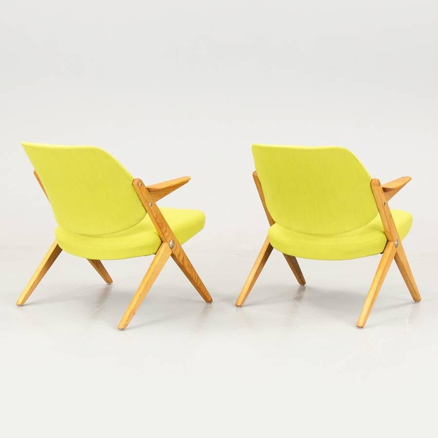 Mid-Century Modern Bengt Ruda, 1950s Trivia Armchairs, in birch wood and  Acid Yellow Fabric For Sale