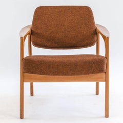Folke Ohlsson 1960s lounge chairs in teak and natural fabric produced by Dux