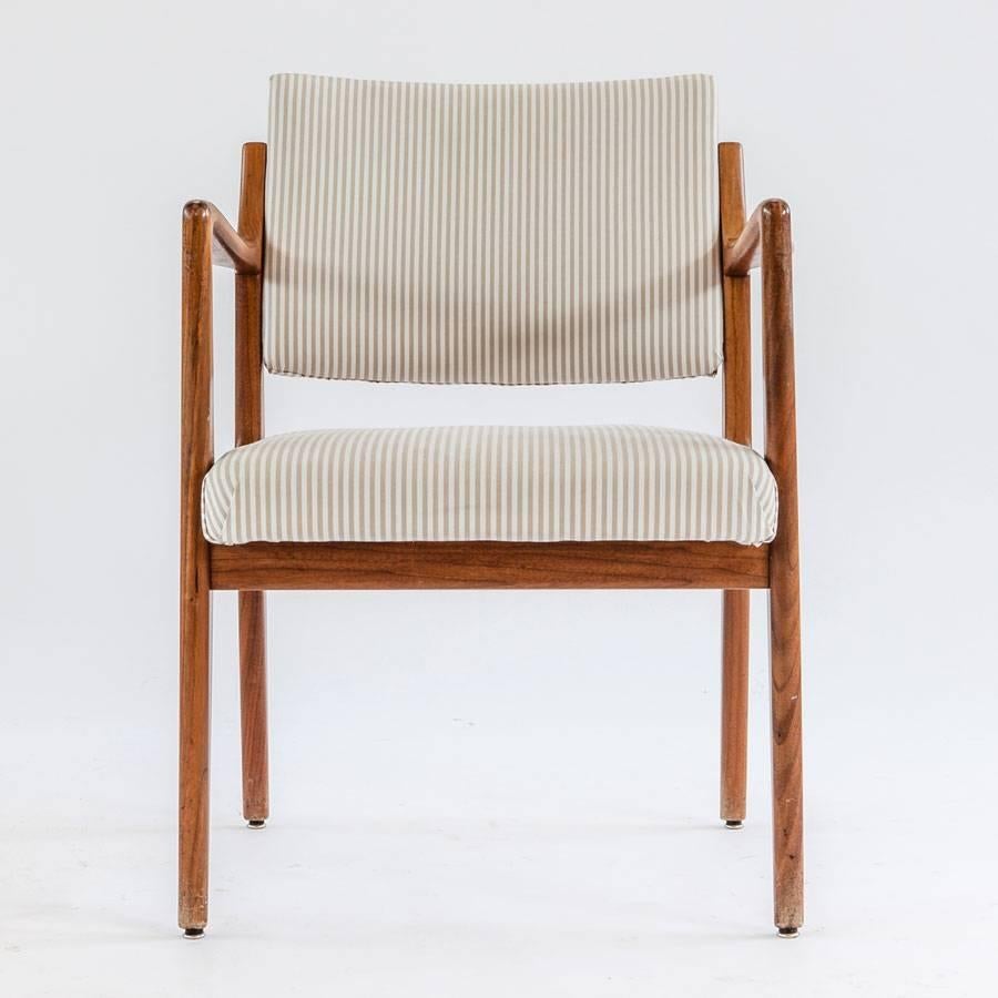 Set of five Danish 1950s dining armchairs in  teak and fabric in very good condition