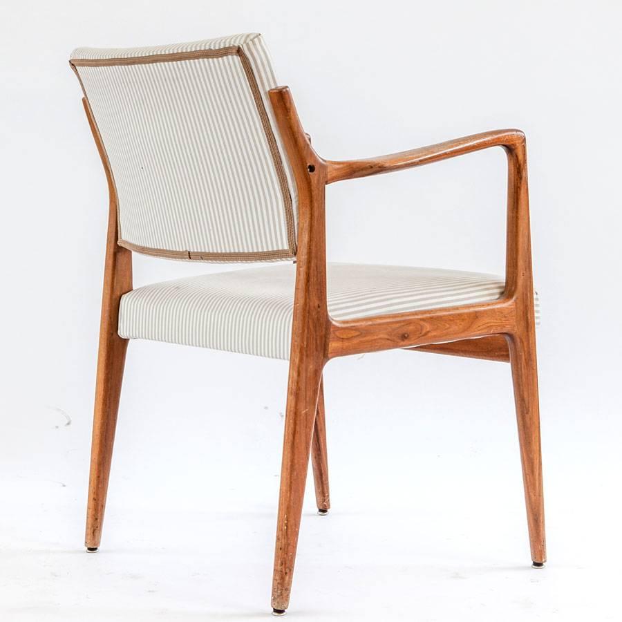 Swedish Set of five Danish 1950s dining armchairs in  teak and fabric For Sale