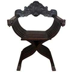 Italian Carved Wood Renaissance Style Savonarola Chair