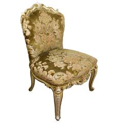 19th Century Italian Baroque Style Painted Wood and Velvet Slipper Chair