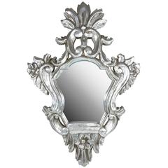 Vintage Baroque Style Silvered Carved Wood Wall Mirror