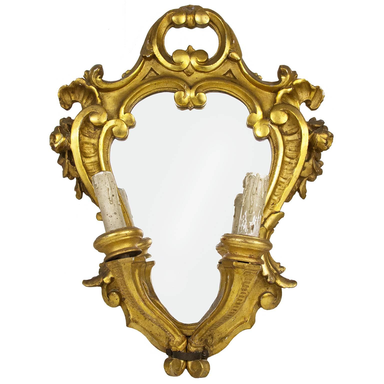 Antique Italian Louis XV Giltwood Mirror Sconce For Sale