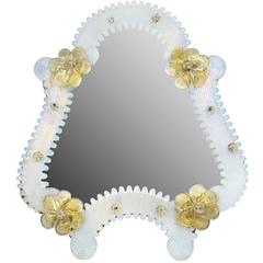 Wall or Table Iridescent Venetian Murano Glass Mirror
