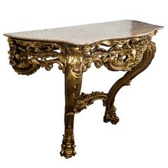 19th Century Italian Louis XV Style Console Table with Marble Top