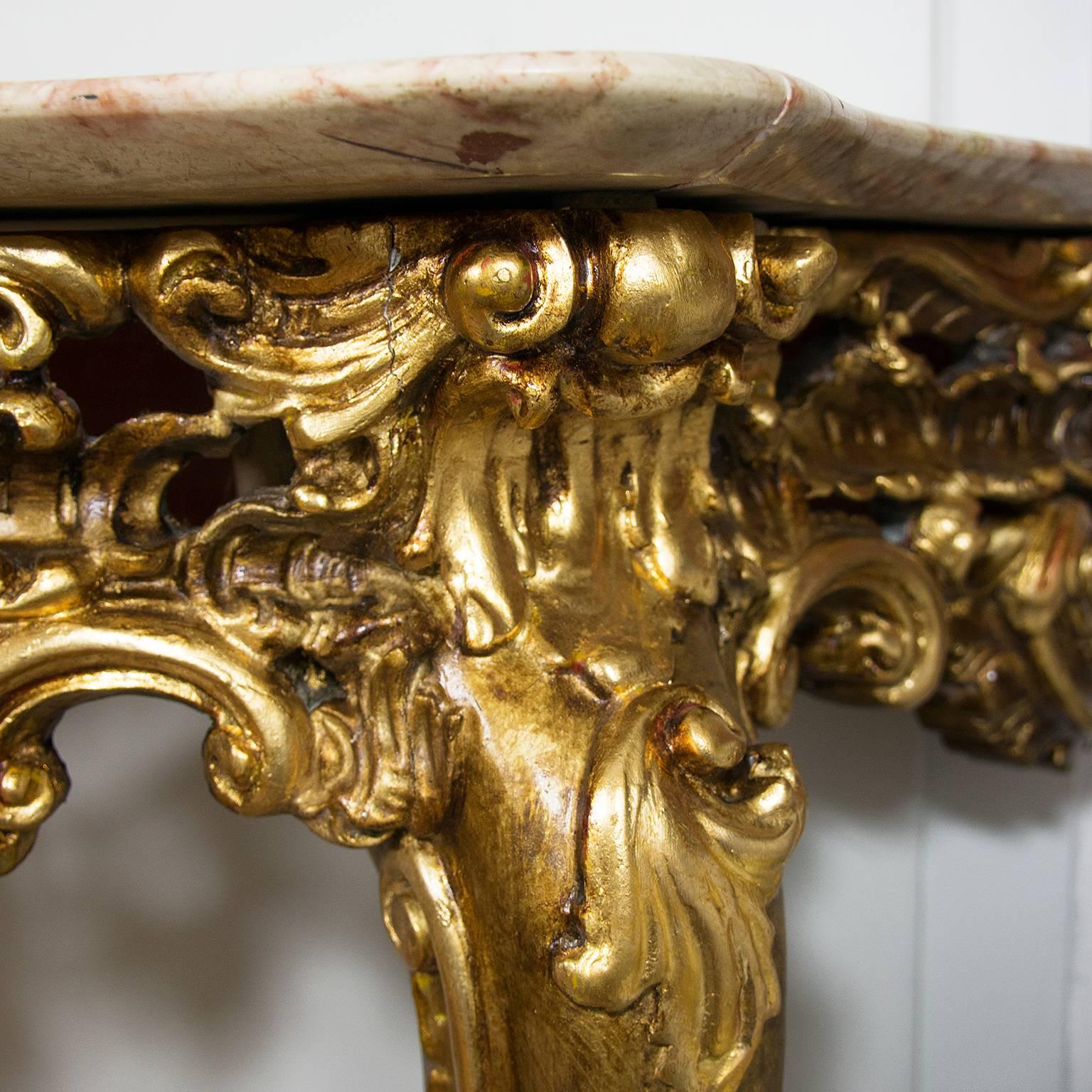 19th Century Italian Louis XV Style Console Table with Marble Top For Sale 1