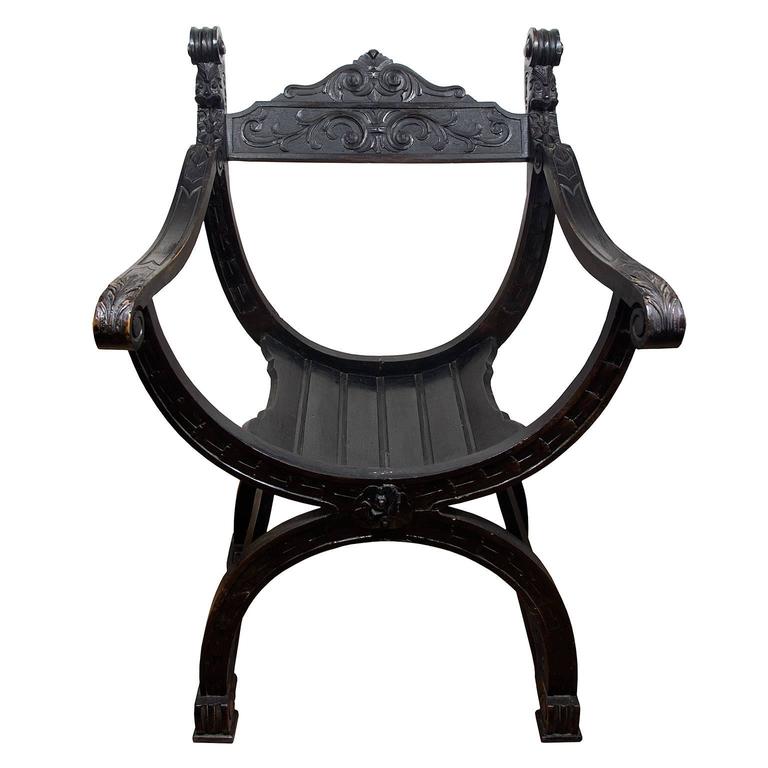 19th Century Italian Carved Wood Renaissance Style Dantesca Chair at ...