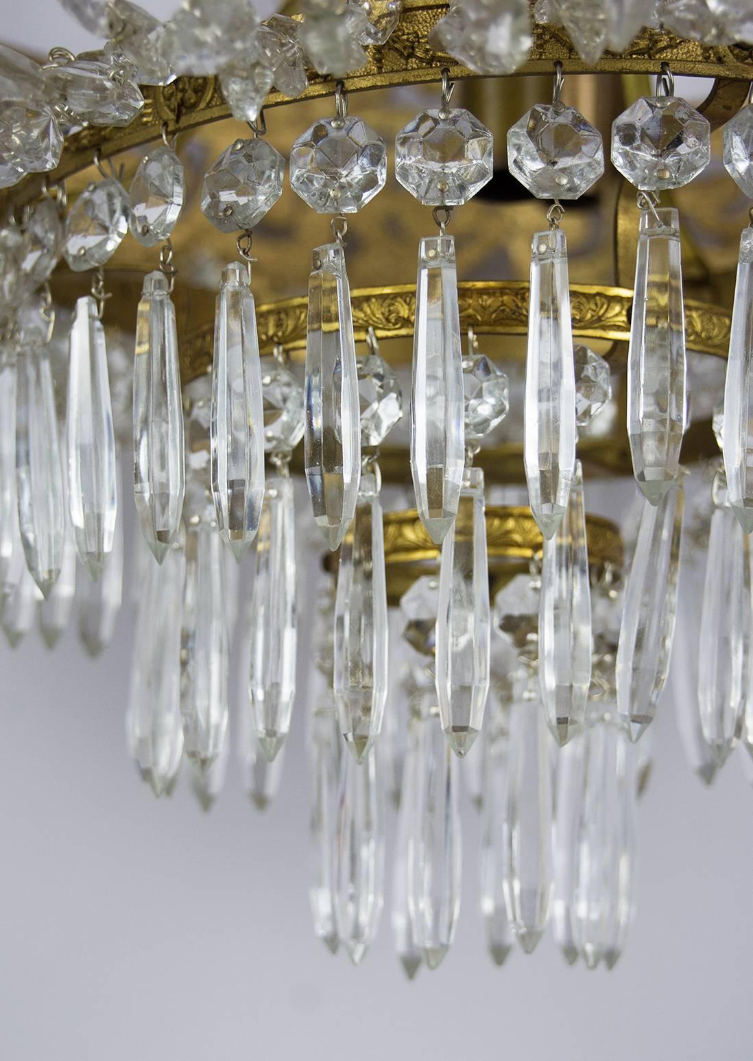 Brass Italian Empire Style Crystal Chandelier Five-Light