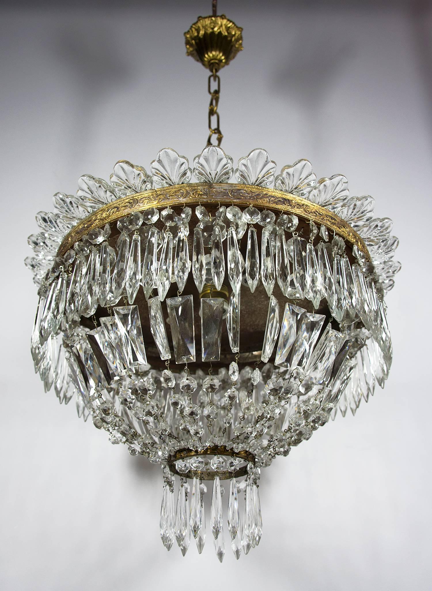 empire style italian crystal chandelier with venetian murano leaves