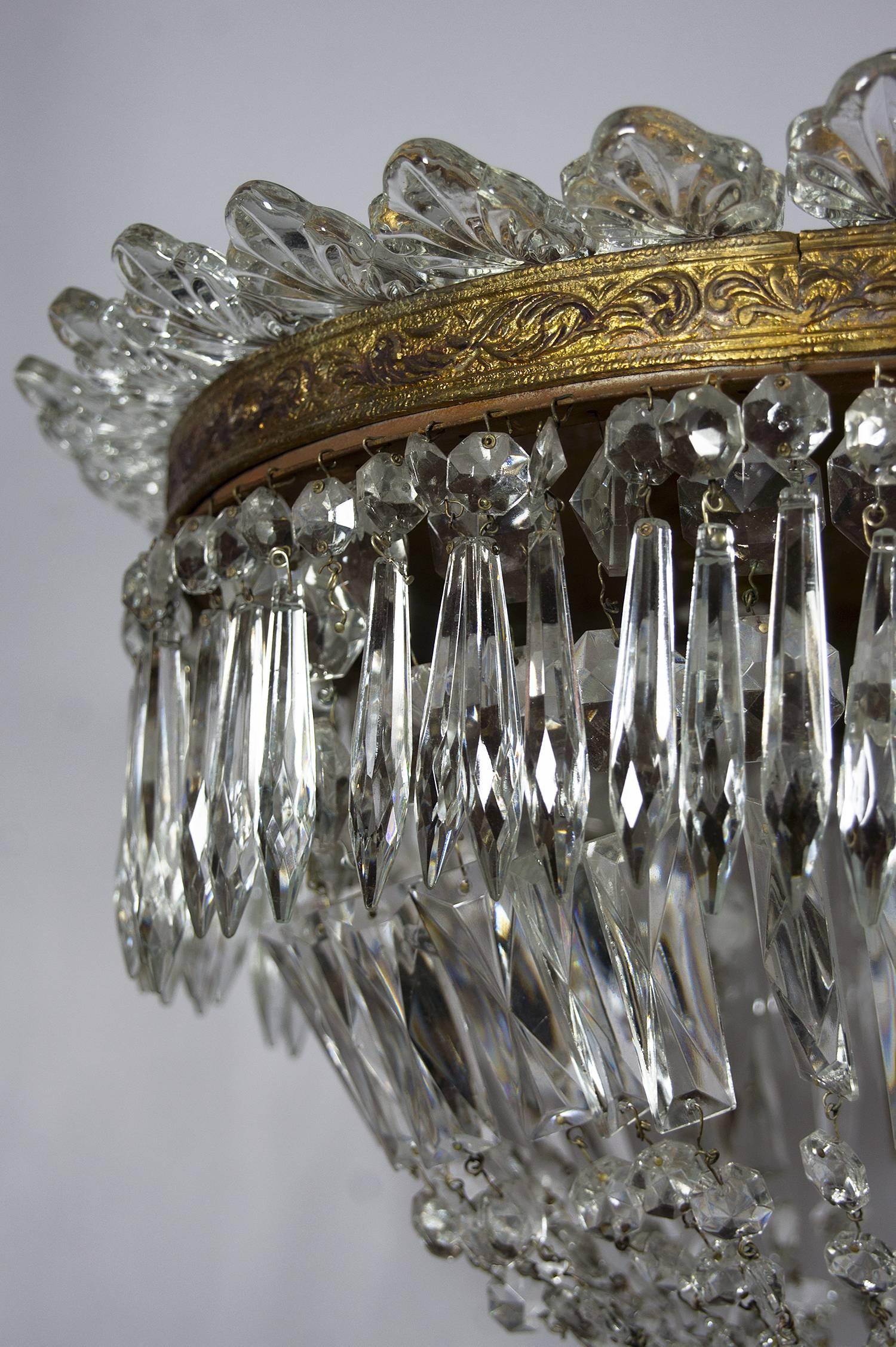 Mid-20th Century Italian Empire Style Crystal Chandelier with Murano Leaves For Sale