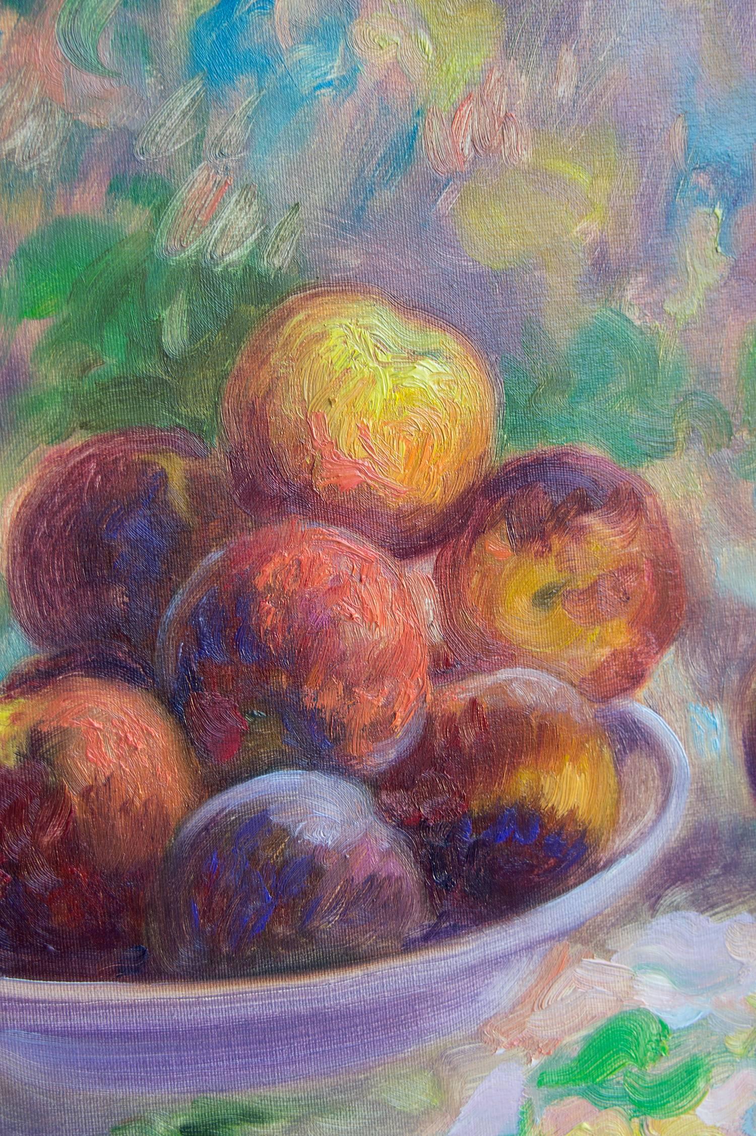 Title: Still Life with Peaches
Artist: Elina Arbidane (emerging contemporary impressionism painter), Latvia
Original Alla Prima hand-painted oil on canvas still life with peaches
Not a print or copy, only one available
Measure: 40 cm x 30 cm (