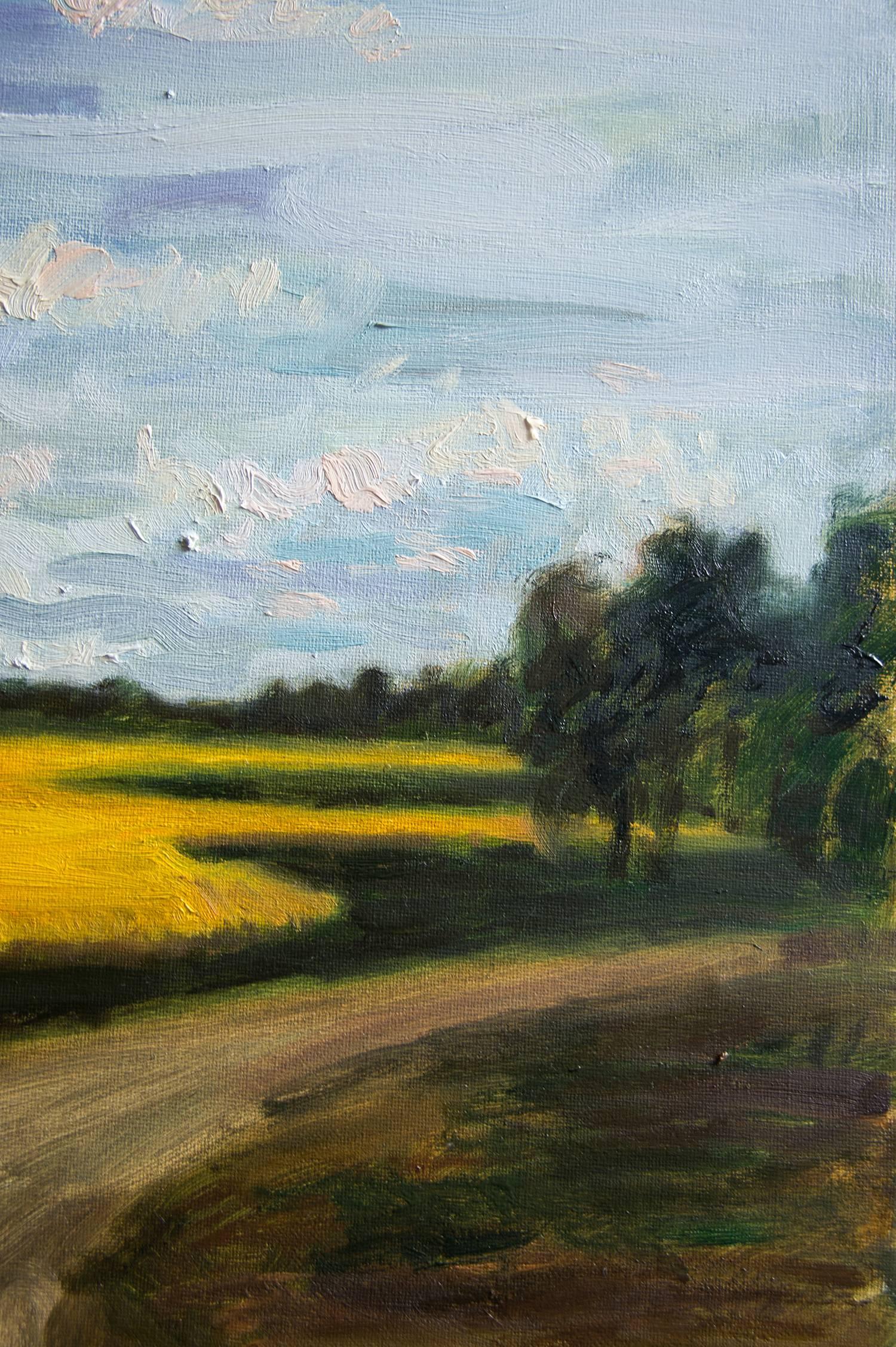 Title: Rape Field
Artist: Elina Arbidane (emerging contemporary impressionism painter), Latvia
Original hand-painted impressionist oil on canvas yellow rape field landscape
Not a print or copy, only one available
Unframed size 40 cm x 30 cm