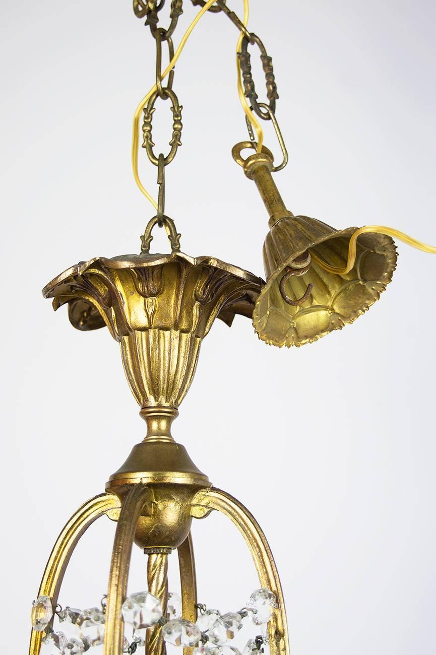Italian Empire Style Brass and Crystal One-Light Chandelier For Sale 3