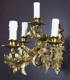 Antique Polished Brass Rococo Style Wall Light Sconce
