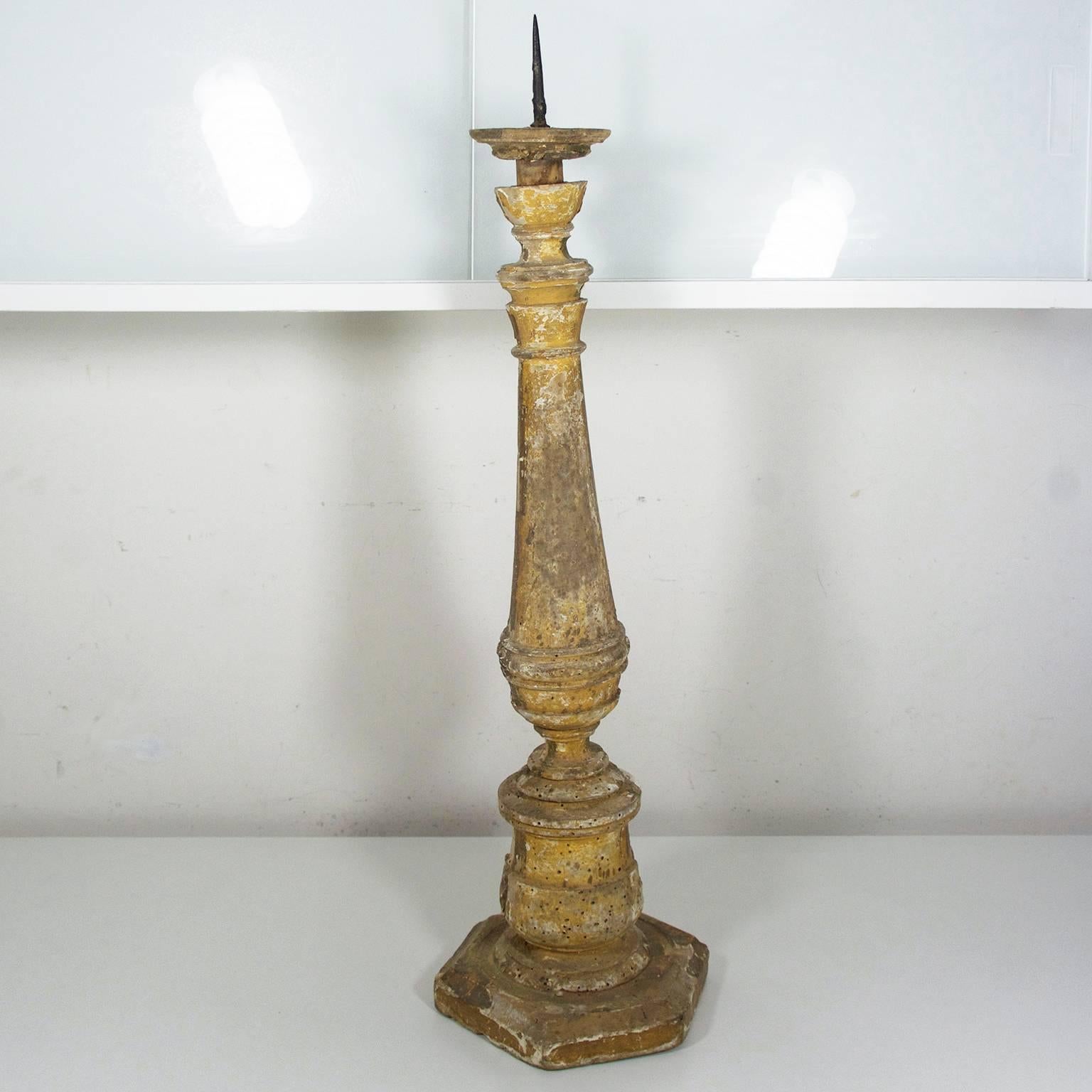 Baroque 18th Century Italian Giltwood Altar Candlestick For Sale