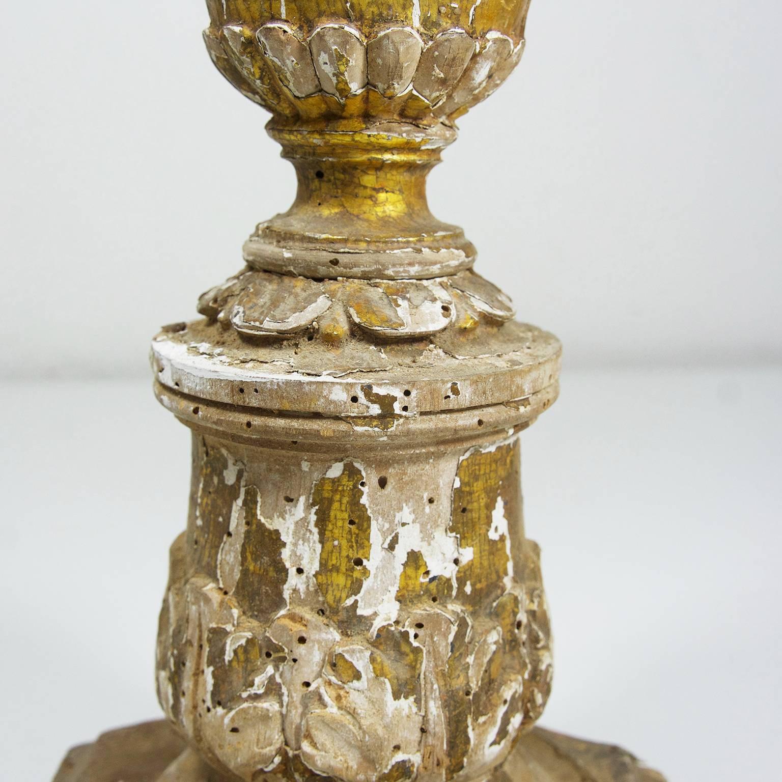 18th Century and Earlier 18th Century Italian Giltwood Altar Candlestick For Sale