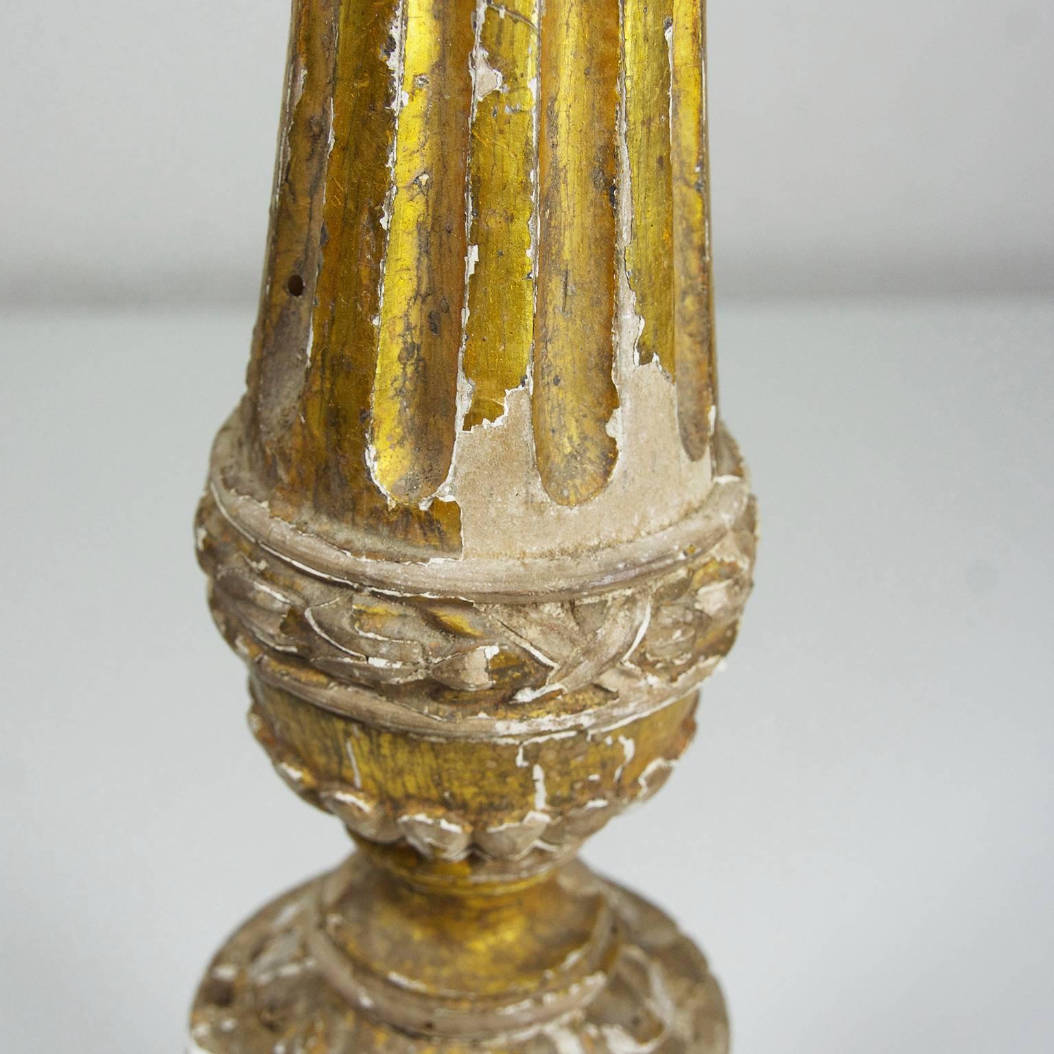 Wood 18th Century Italian Giltwood Altar Candlestick For Sale