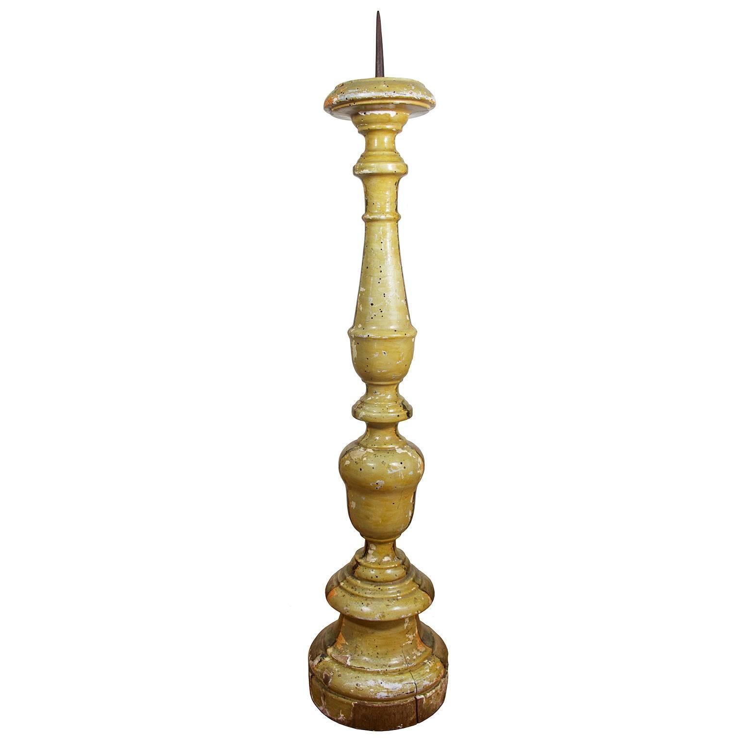 Large antique Italian giltwood floor altar candlestick.
1800s.
Very good original antique condition some losses to surface and paint (please see all photos), old woodworm holes which are typical for antique wood items.

Measurements:
Height