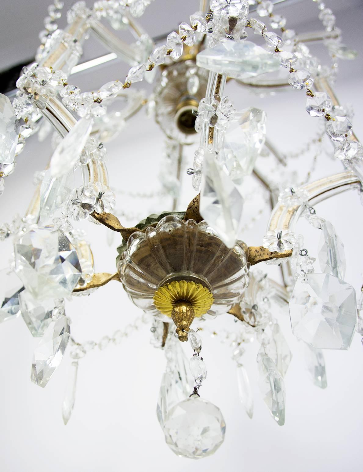 20th Century Italian Maria-Theresa Style Crystal Glass and Brass Cage Chandelier For Sale