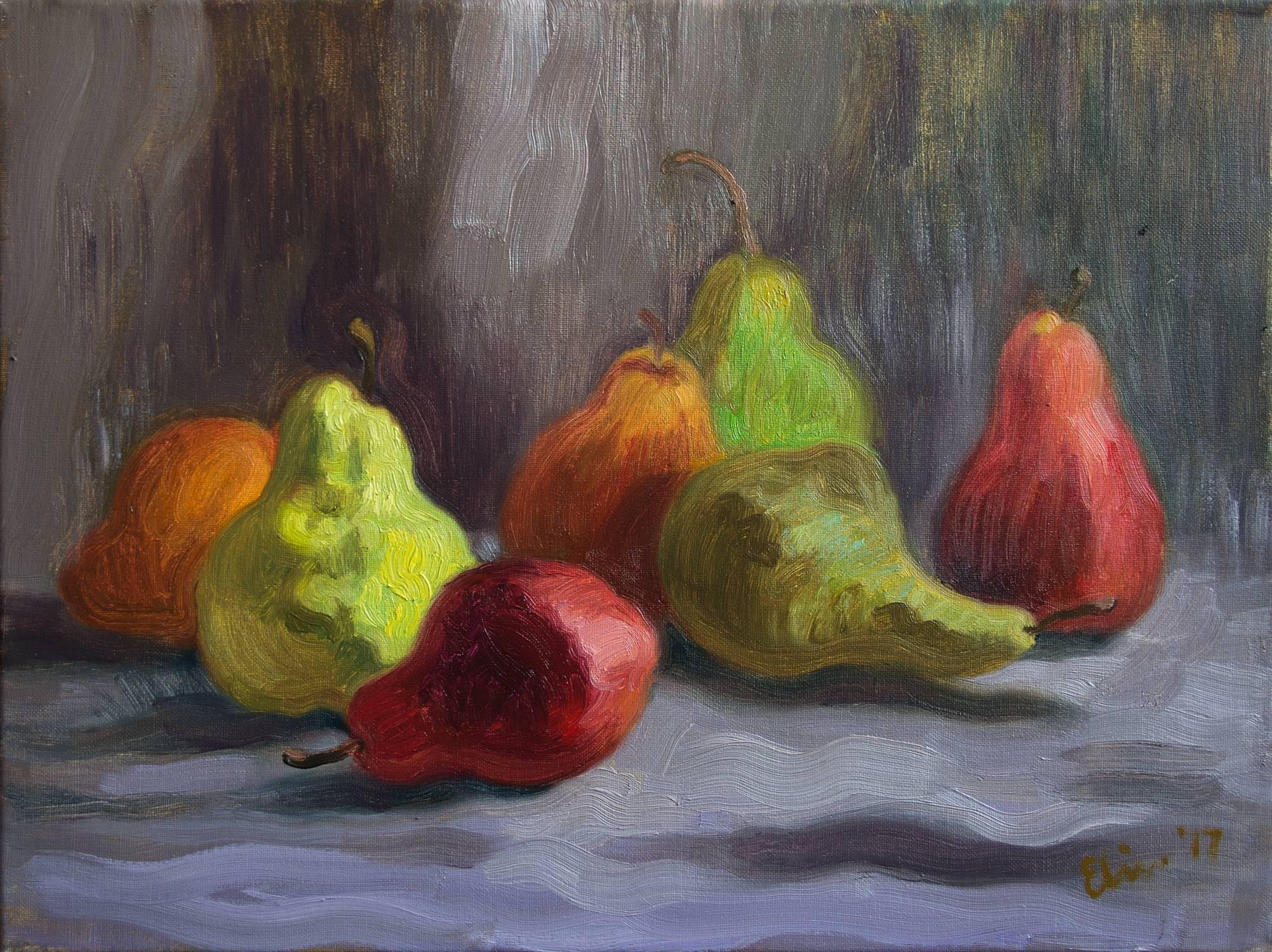 Title: Still Life with Pears
Artist: Elina Arbidane (emerging Contemporary Impressionist painter), Latvia
Original hand-painted impressionist oil on canvas still life with colourful pears
Not a print or copy, only one available
Unframed size 40
