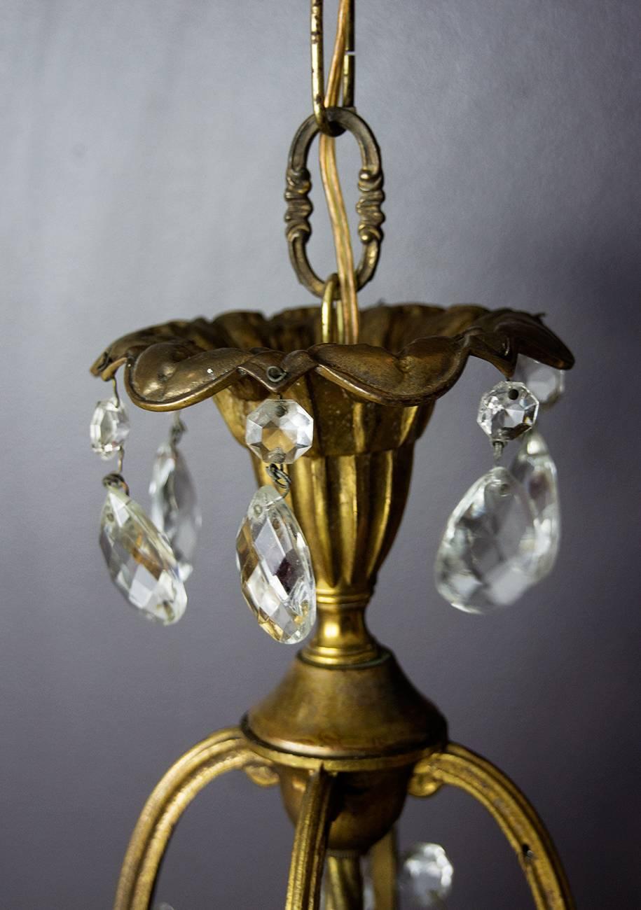 Italian Empire Style Brass and Crystal One-Light Chandelier For Sale 5