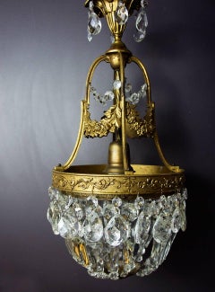 Italian Empire Style Brass and Crystal One-Light Chandelier
