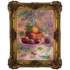 "Still Life with Peaches", Framed Painting Impressionist Original Oil on Canvas