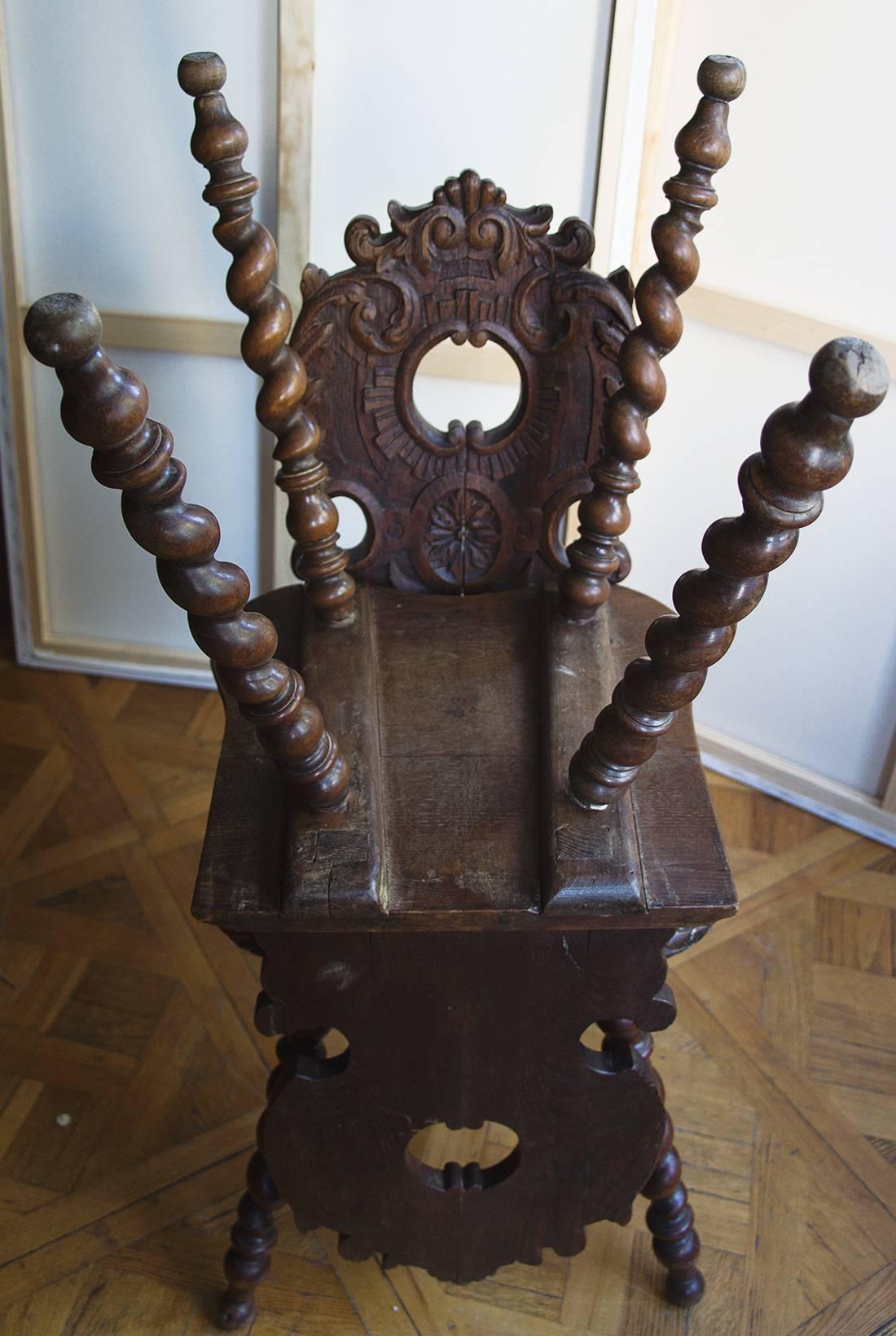 19th Century Pair of Carved Wood Renaissance Style Side Chairs with Spiral Legs 6