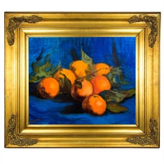 "Oranges on Blue Background" Framed Original Oil on Canvas Still Life Painting "Oranges on Blue Background" Framed Original Oil on Canvas Still Life Painting