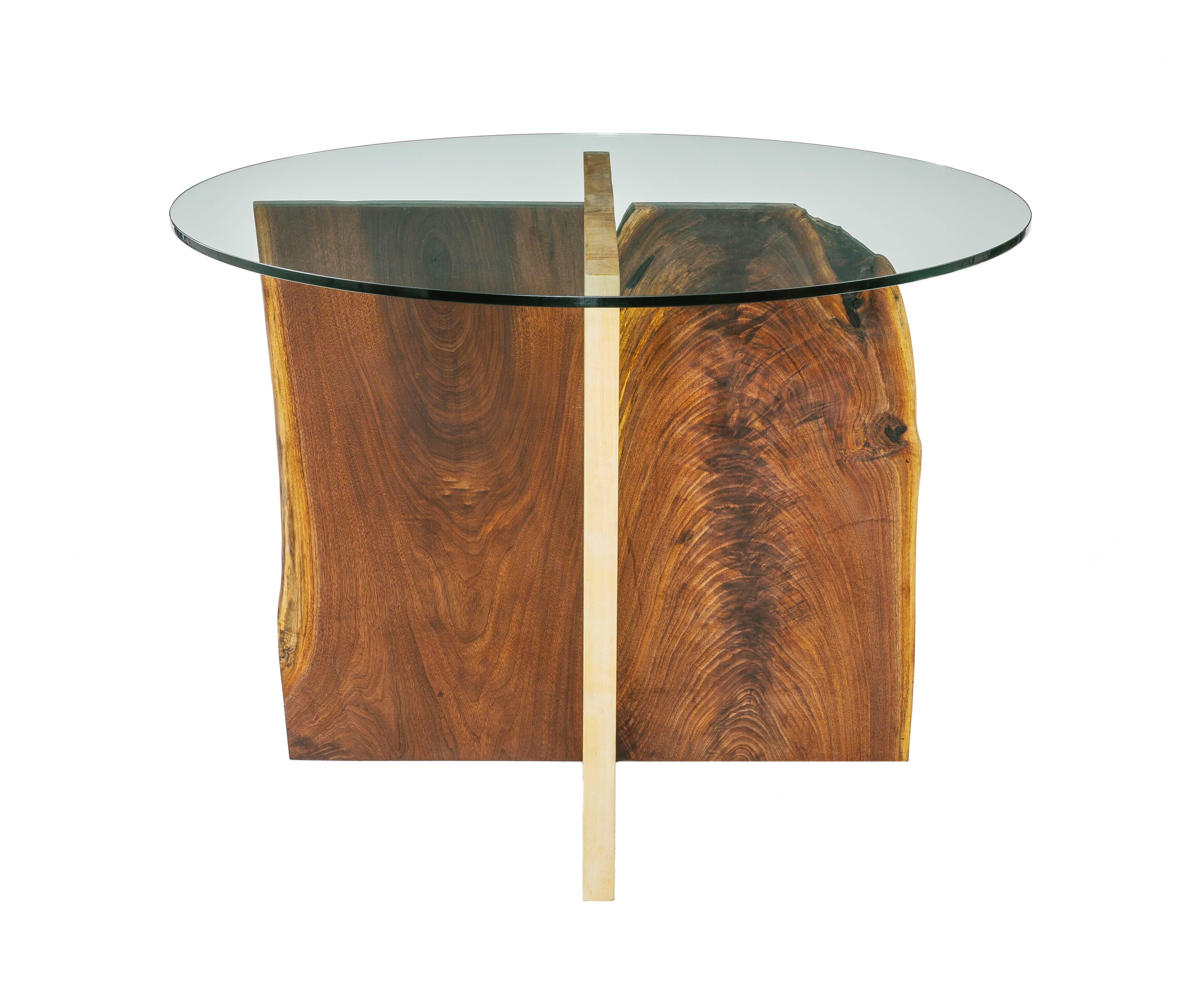 wood log coffee table with glass top