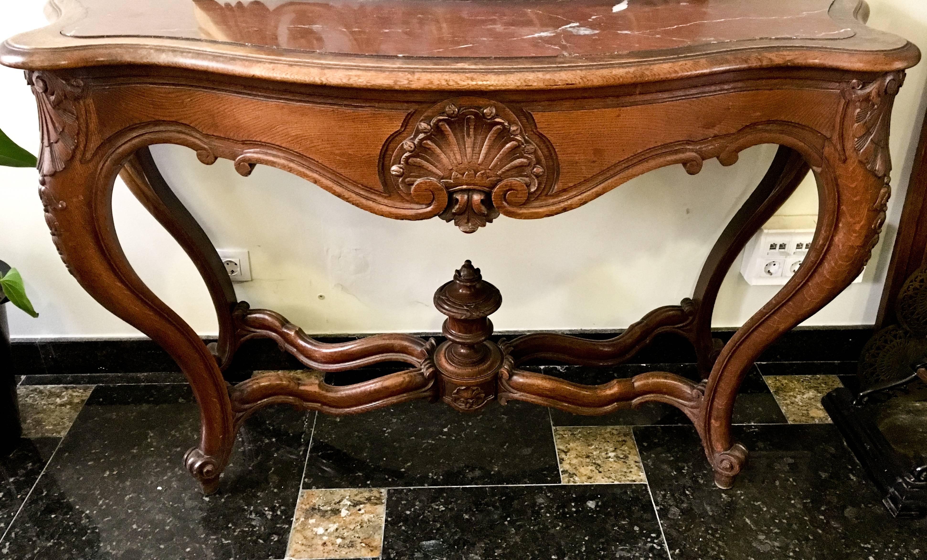 Regency 19th Century French Hand Carved Walnut Regence Style Console For Sale