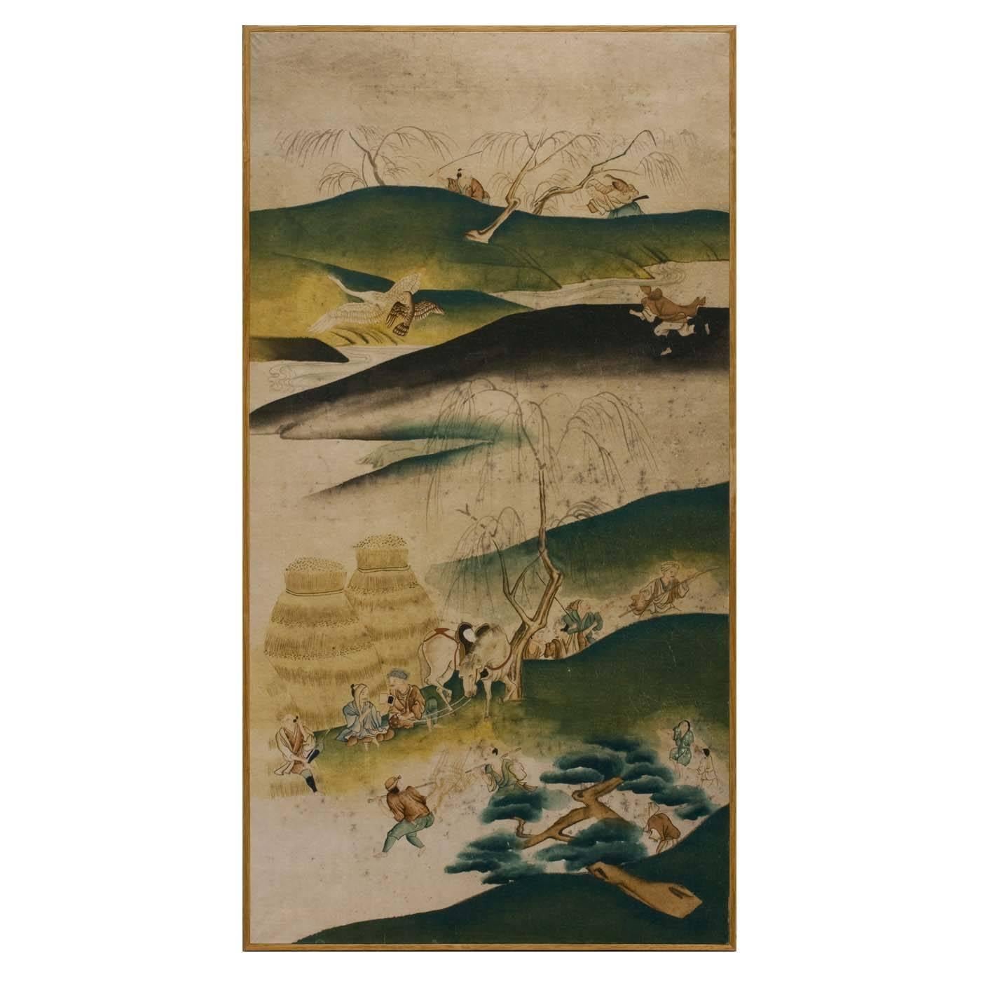 Chinoiserie Emerald Lands Pair of Panels