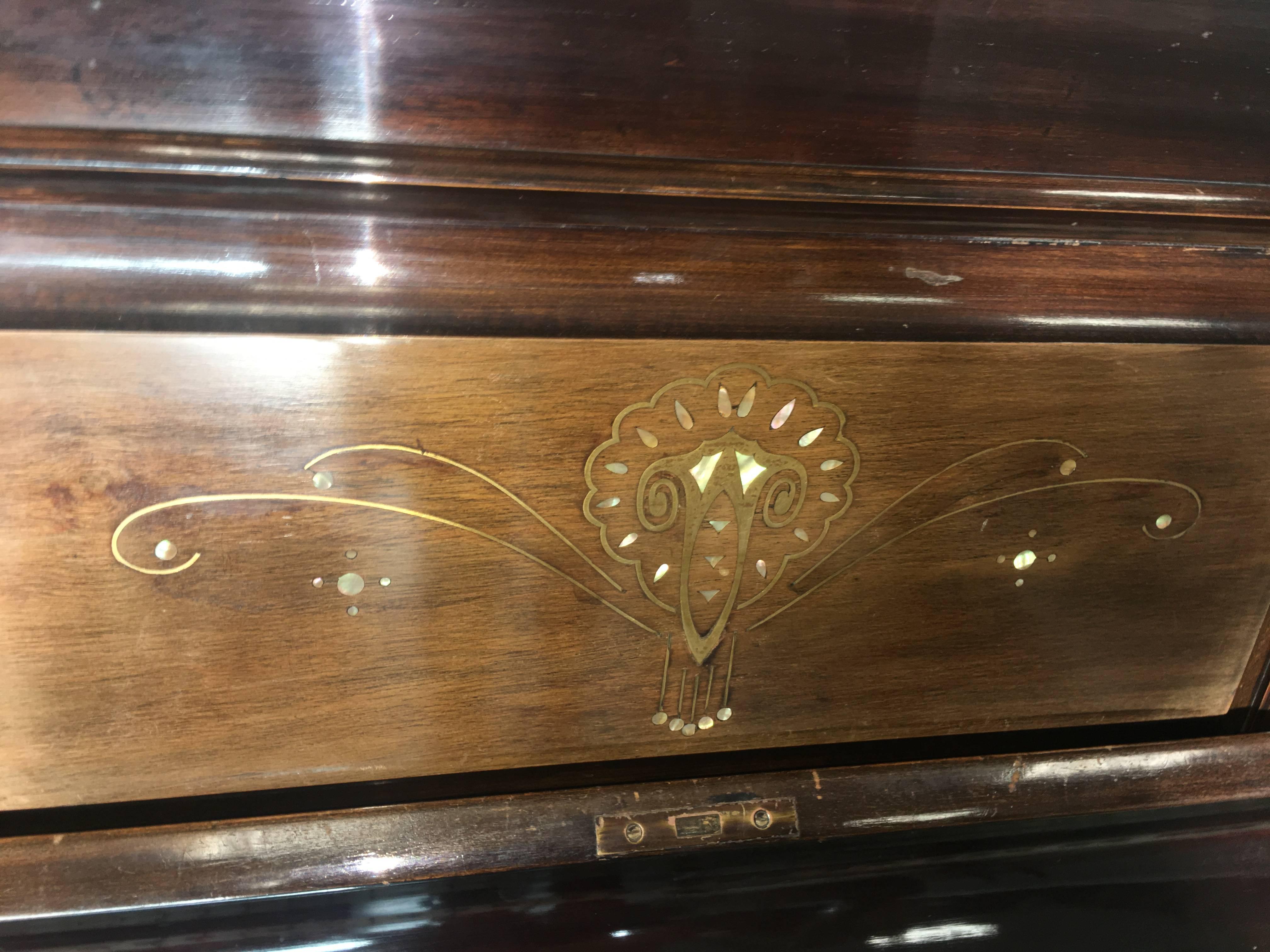 Palisander 1896 Lissack & Co London Upright Iron Gand Diploma Awarded Piano