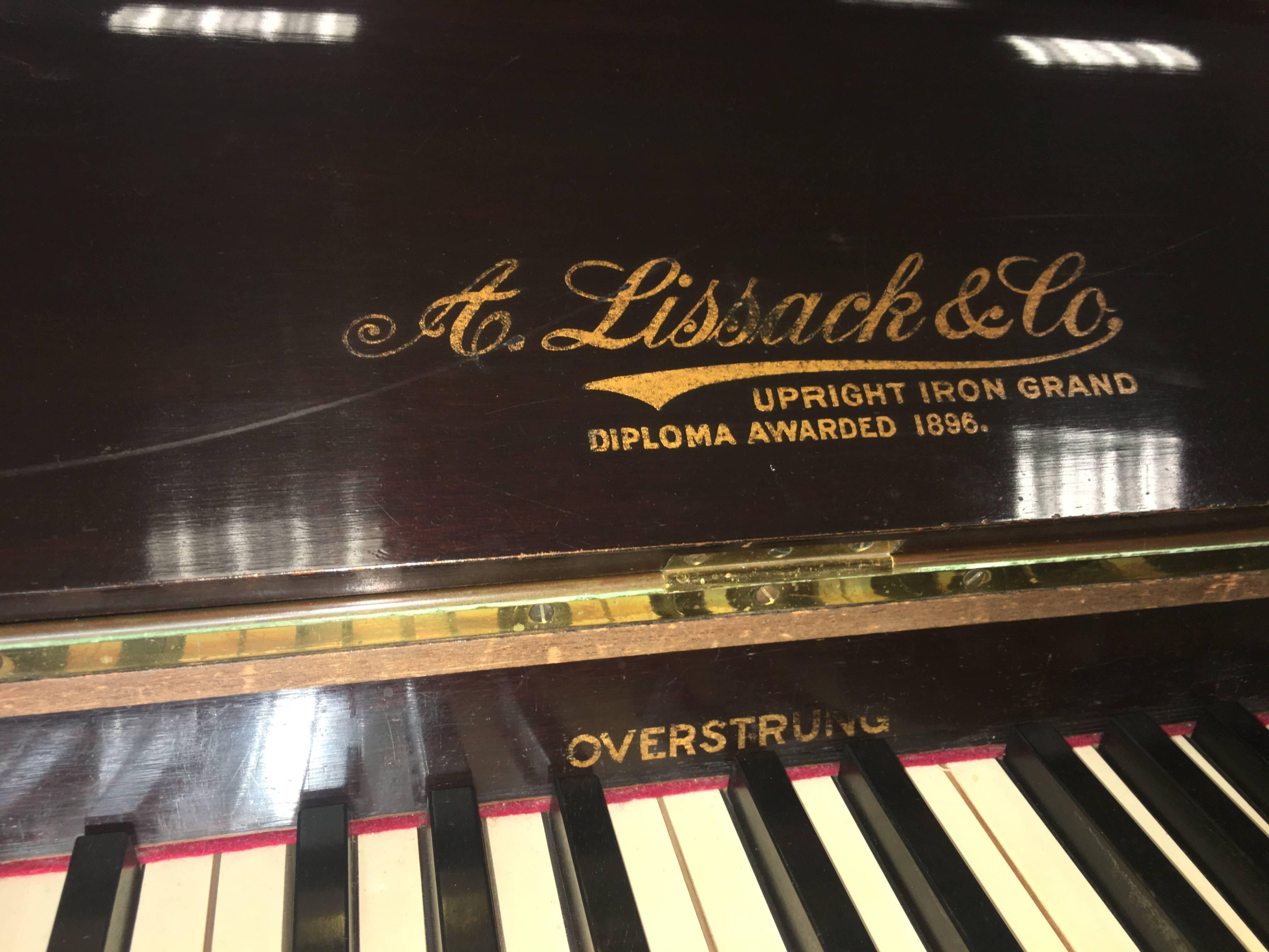 1896 Lissack & Co London Upright Iron Gand Diploma Awarded Piano 1