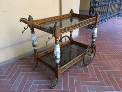 1940s Iron Glass Ceramic Bar / Tea Cart