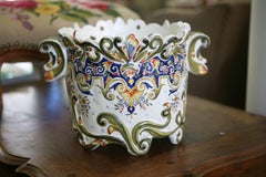 19th Century, French Hand-Painted Jardinière in Faience by Blois