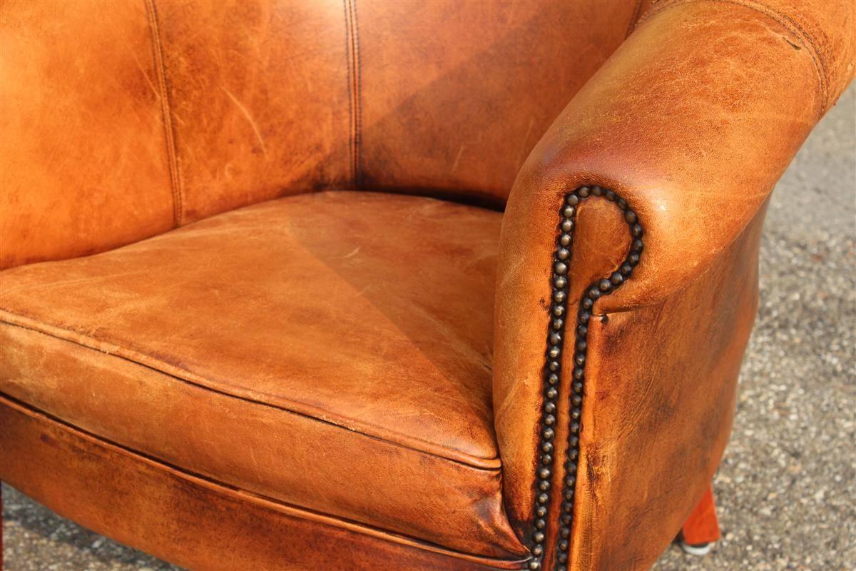 Two Club Brown Leather Armchairs, Italy  4