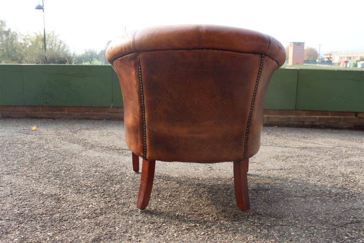 Two Club Brown Leather Armchairs, Italy  2