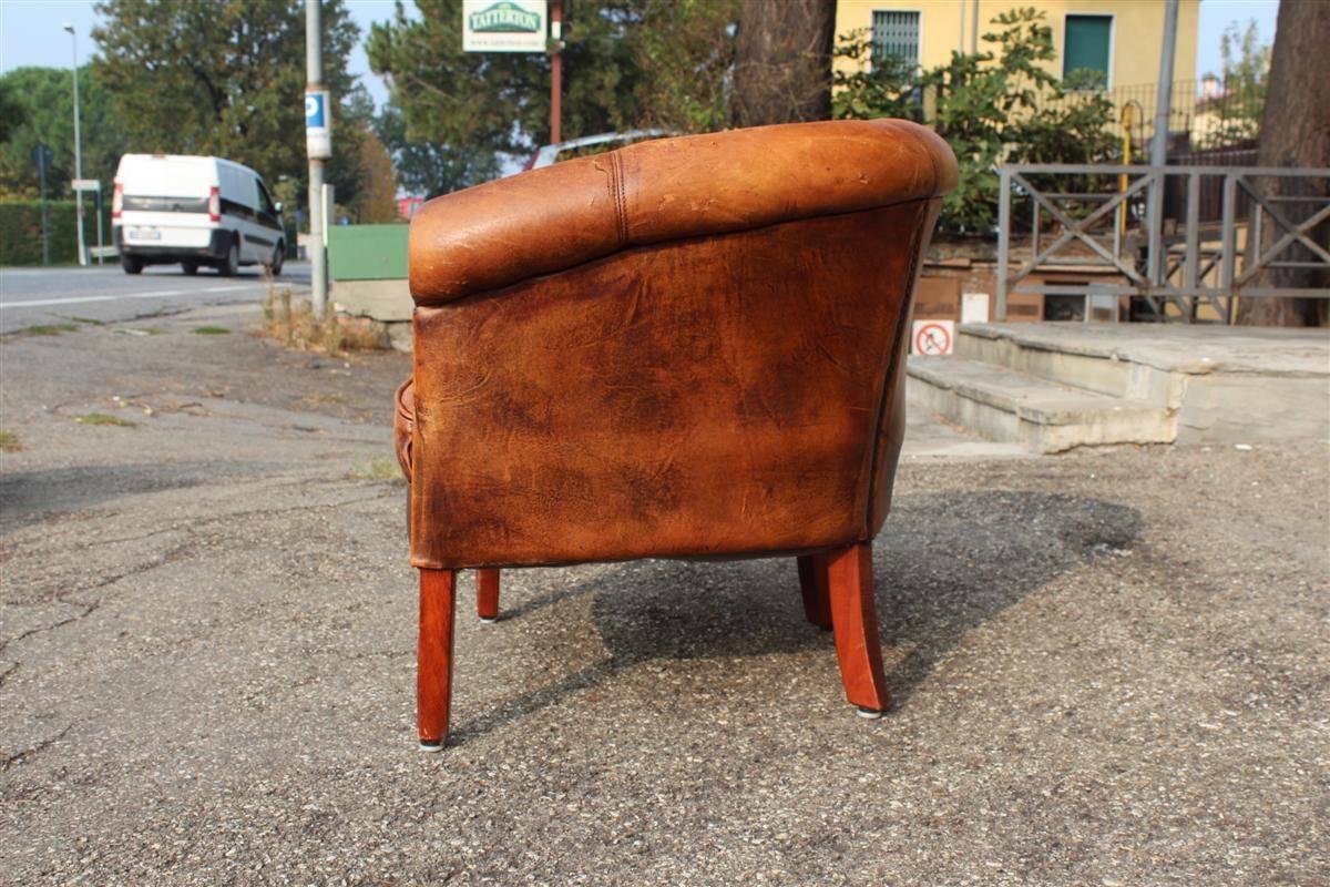 Two Club Brown Leather Armchairs, Italy  1