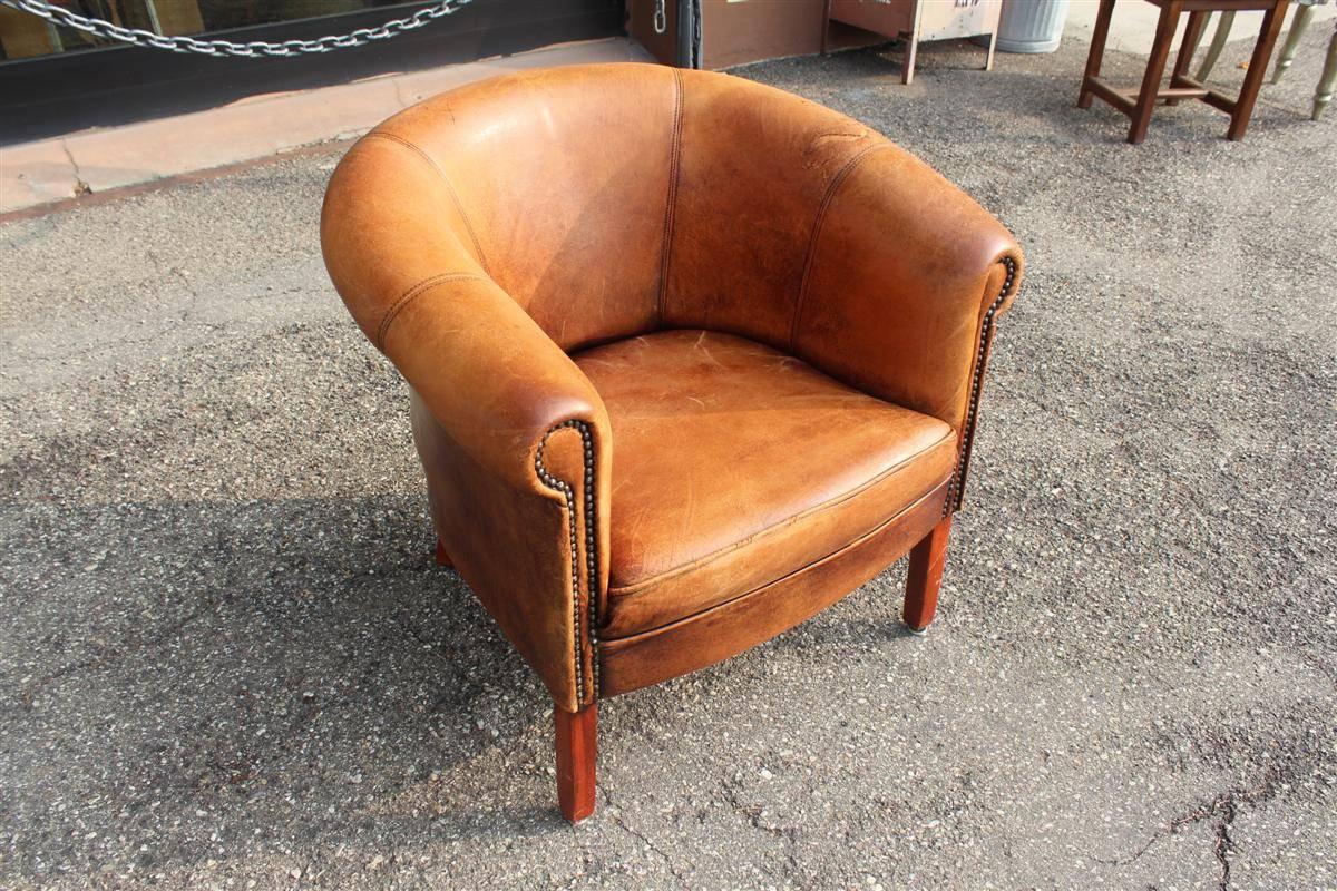 20th Century Two Club Brown Leather Armchairs, Italy 