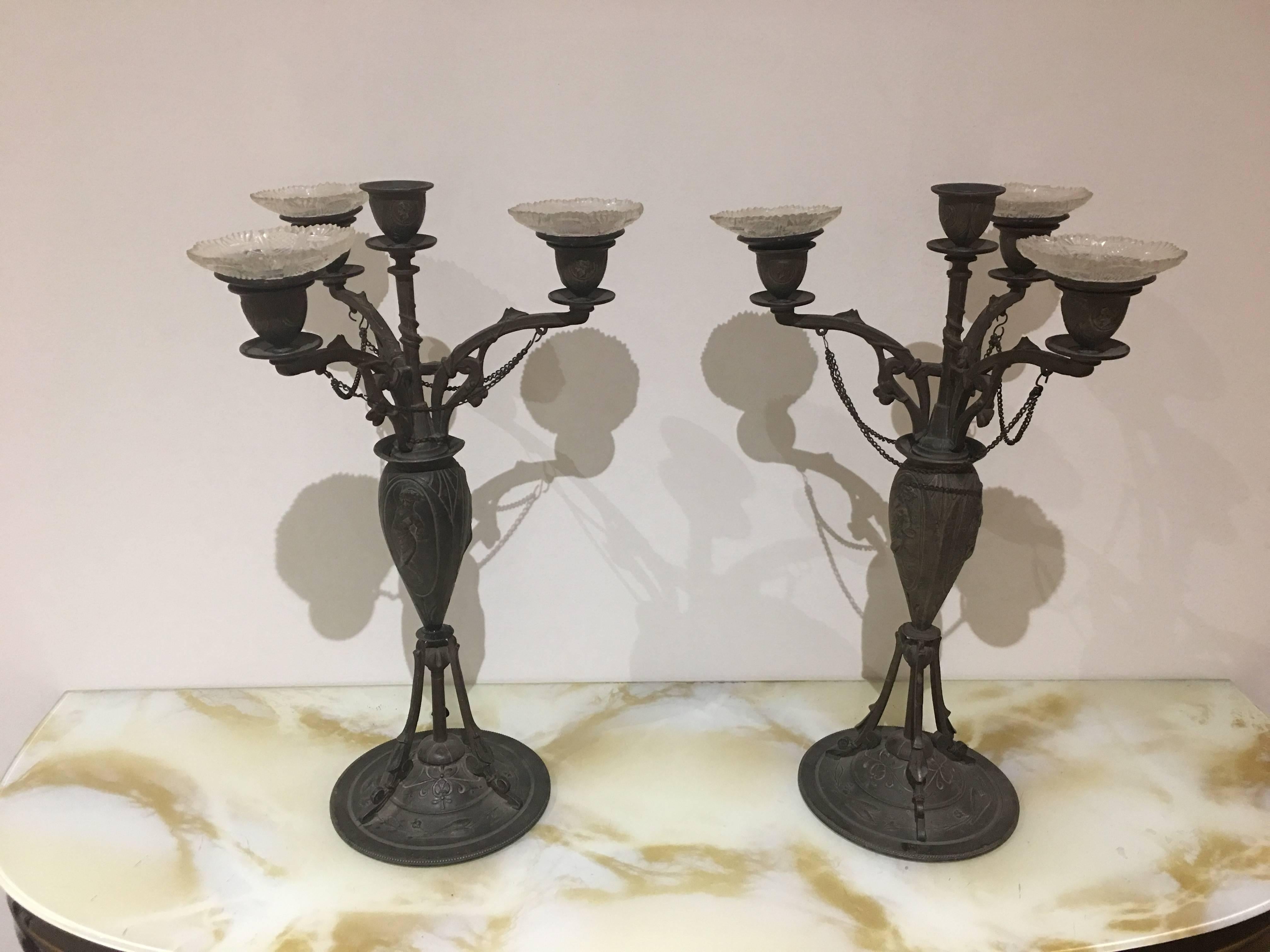 Italian Art Nouveau Candleholders, Italy, 