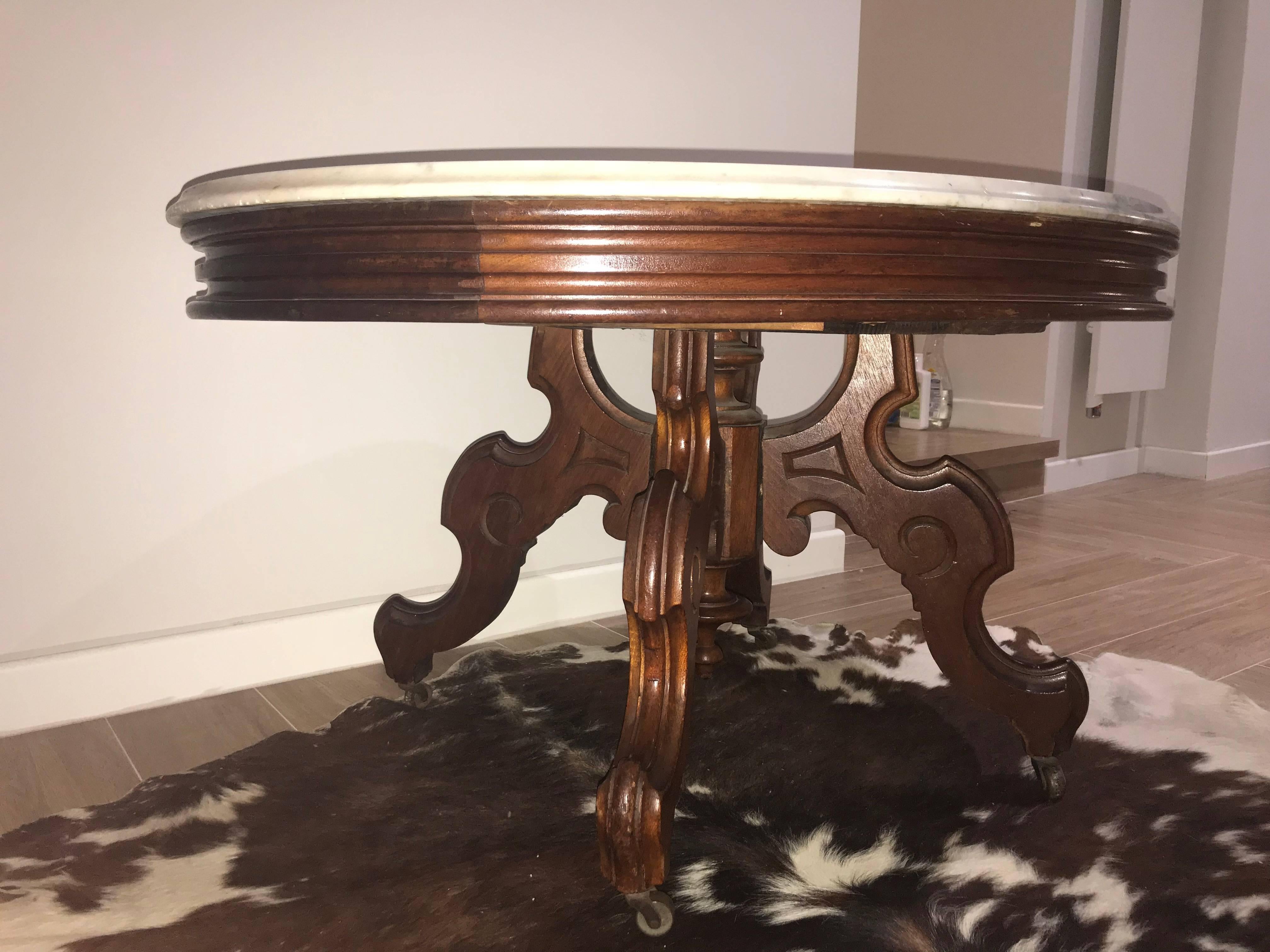 Baroque Low Italian Wood Table with Marble Top