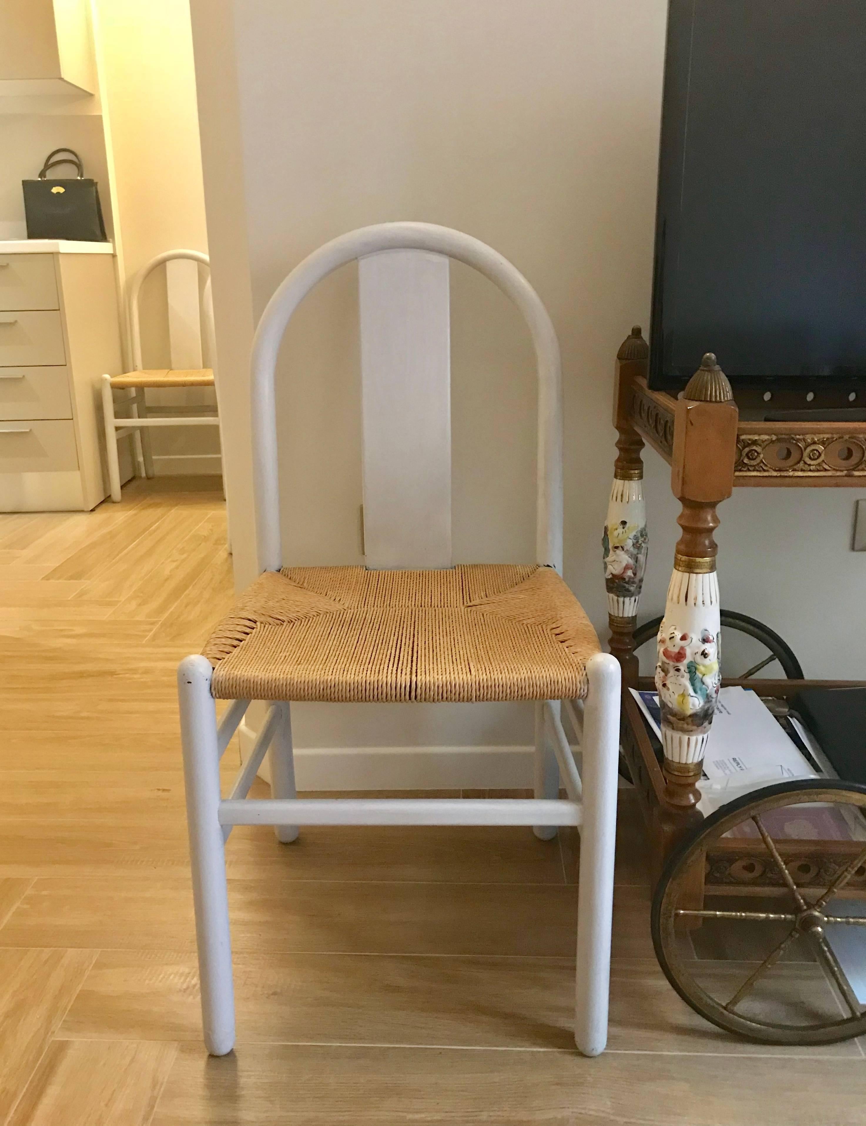 All Four Cane Tuscan Wooden Rustic White Chairs, Italy 2